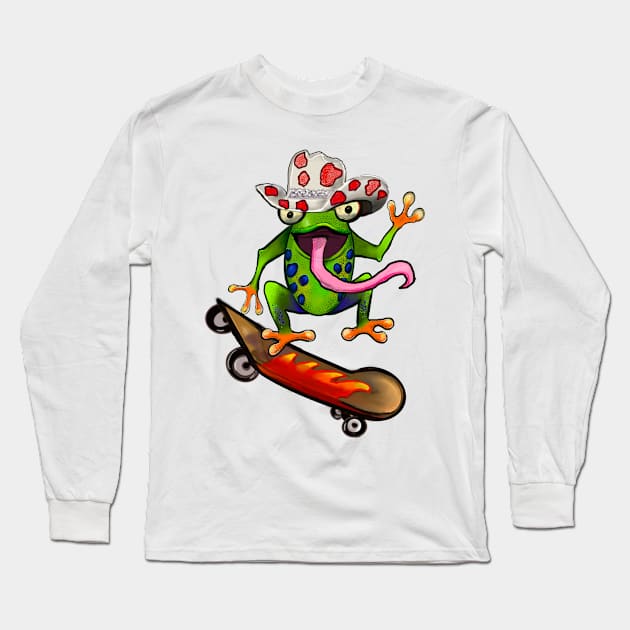 Frog 5 pack Kawaii Froggy Skateboarding Cute Frog in Texas red cowboy hat Funny toad toads amphibian tadpole Green Red eyed tree frogs rain forest Lizard dragon zoology gift frog Long Sleeve T-Shirt by Artonmytee